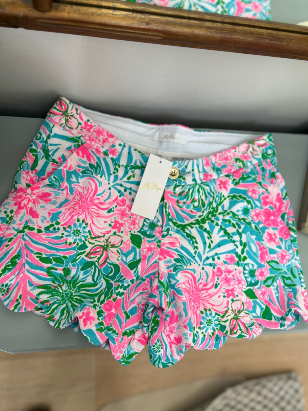 Lilly Pulitzer Pink, Turquoise & Green Floral Scallop Hem Skort